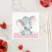 Serviette En Papier Fille Eléphant Baby shower rose (En situation)