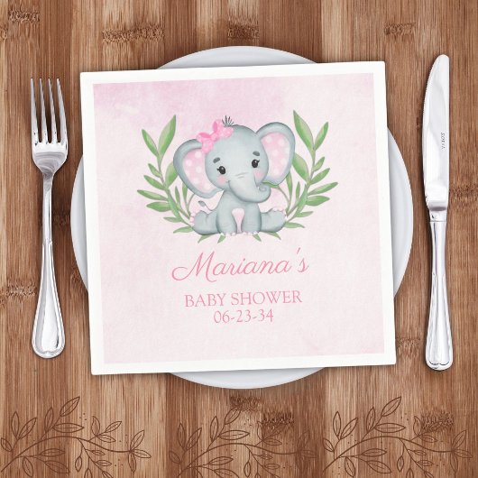 Serviette En Papier Fille Eléphant Tropical Été Baby shower Floral