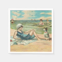 Fille et chien victoriens vintage au bord de la me
