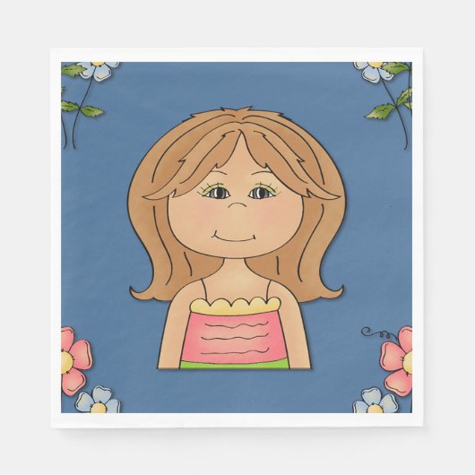 Serviette En Papier Fille Et Fleurs (Devant)