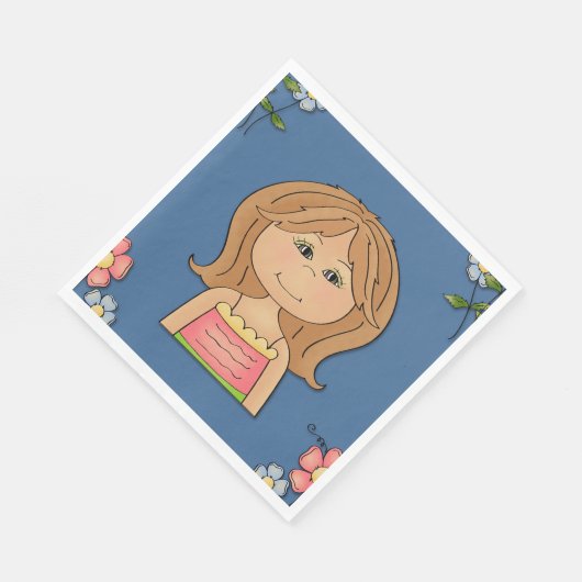 Serviette En Papier Fille Et Fleurs (Coin)