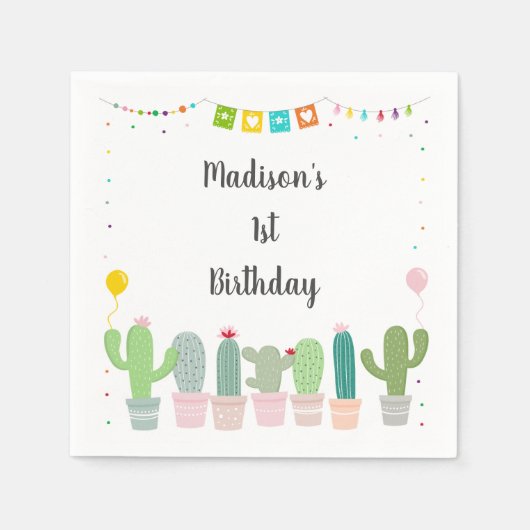 Serviette En Papier Fille Fiesta Cactus Anniversaire (Devant)
