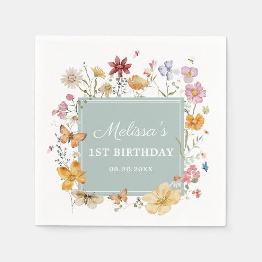 Serviette En Papier Fille Fleur sauvage 1er anniversaire (Devant)