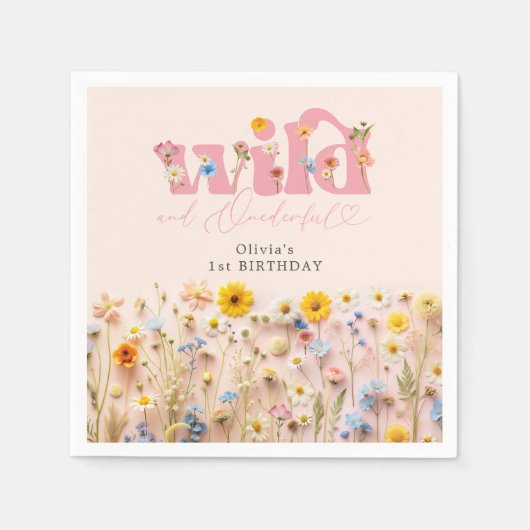 Serviette En Papier Fille fleur sauvage 1er anniversaire (Devant)