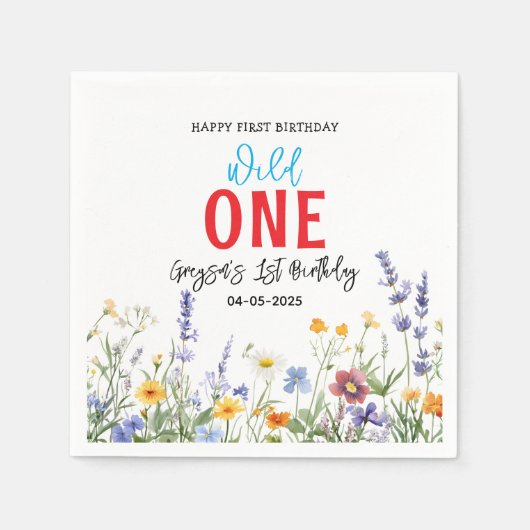 Serviette En Papier Fille fleur sauvage 1ère fête d'anniversaire (Devant)