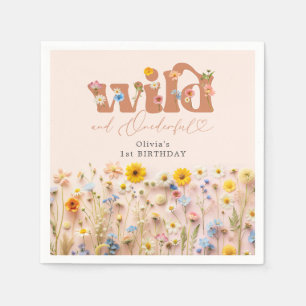Serviette En Papier Fille Fleur sauvage moderne 1er anniversaire