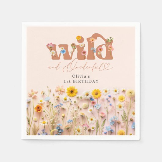 Serviette En Papier Fille Fleur sauvage moderne 1er anniversaire (Devant)