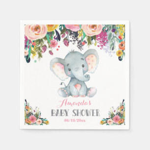 Serviette En Papier Fille Florale Eléphant Baby shower rose serviettes
