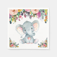 Fille Florale Eléphant Baby shower rose serviettes
