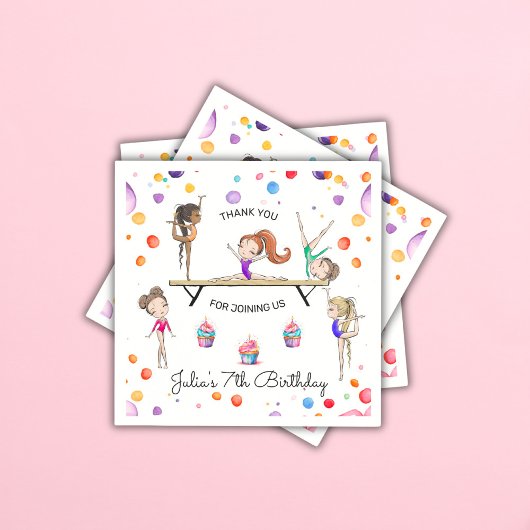 Serviette En Papier Fille Gymnastique Cupcake & Balloon Anniversaire