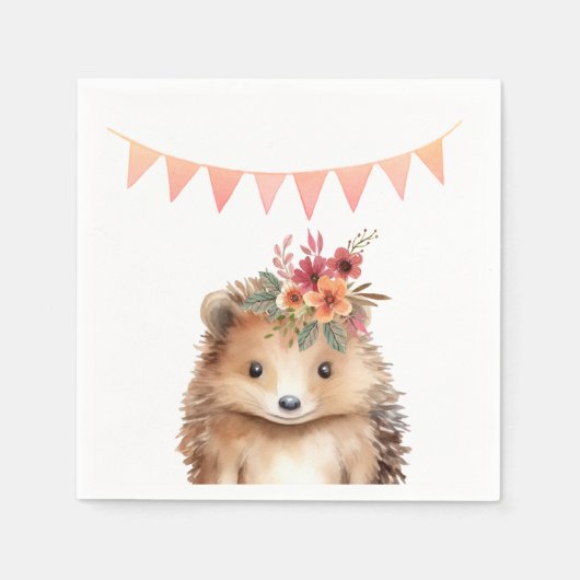 Serviette En Papier Fille hérisson, anniversaire de enfant (Devant)