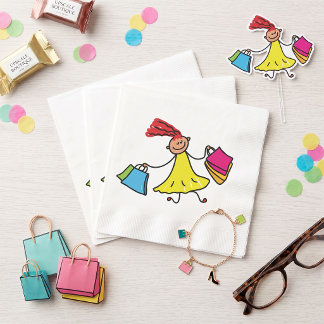 Serviette En Papier Fille heureuse en robe jaune faisant du shopping