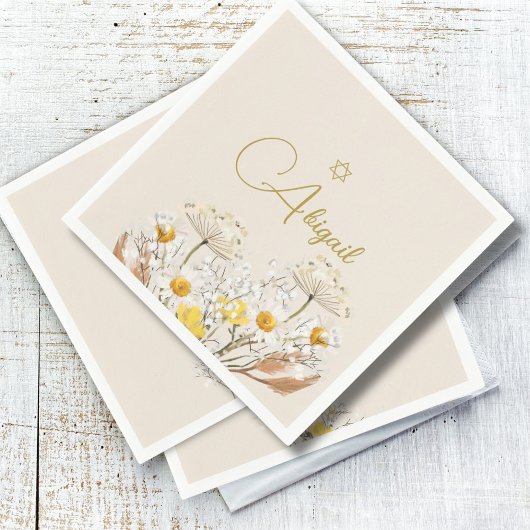 Serviette En Papier Fille juive Baby Naming Aquarelle Fleurs de champ