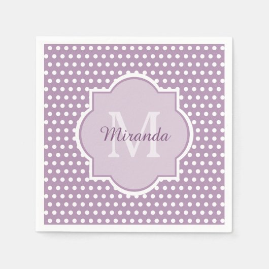 Serviette En Papier Fille Lavande violet Pois Monogramme et nom (Devant)