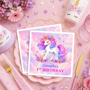 Serviette En Papier Fille Licorne Pastel Anniversaire Jour Magique Ser