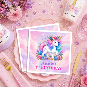 Serviette En Papier Fille Licorne Violette Paquet de Serviettes d'anni