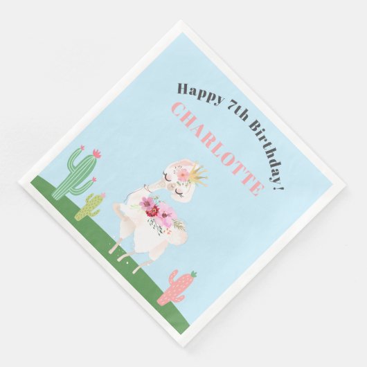 Serviette En Papier Fille Llama Floral Cactus fête d'anniversaire (Coin)
