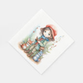 Serviette En Papier Fille mignonne avec des amis animaux à Woods (Coin)
