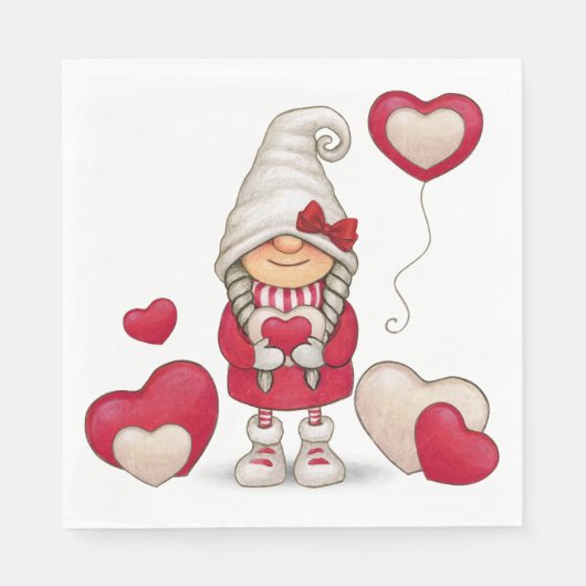 Serviette En Papier Fille mignonne Gnome Fairytale Red Garden Gnomes P (Devant)