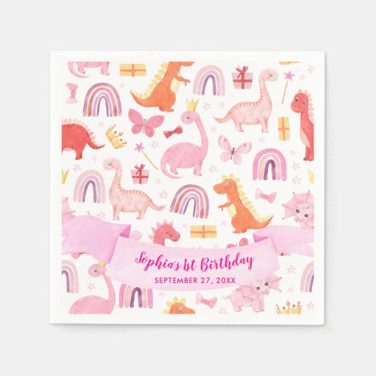 Serviette En Papier Fille mignonne rose ruban Anniversaire de enfant D (Devant)