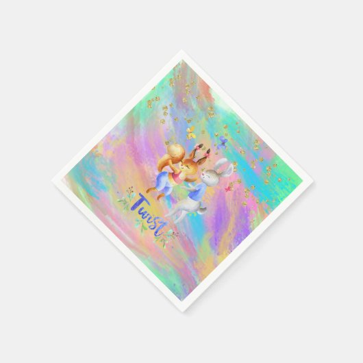 Serviette En Papier Fille mignonne rose violet Bleu Forêt Animation (Coin)