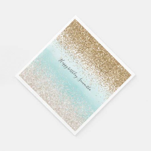 Serviette En Papier Fille Mint Aquarelle Ombre Gold Glitzy Parties sci (Coin)