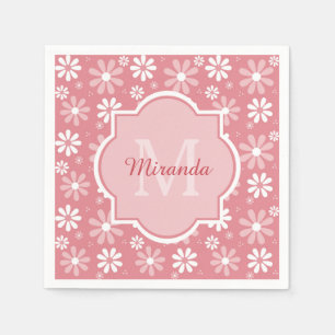 Serviette En Papier Fille Monogramme Joli Rose Fleurs De Faisée Avec N