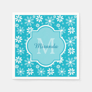 Serviette En Papier Fille Monogramme Turquoise Daisy Fleurs Avec Nom