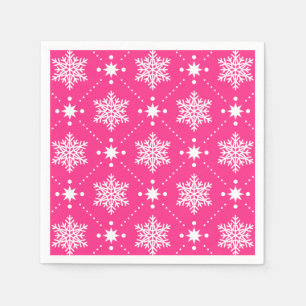 Serviette En Papier Fille Motif de Noël rose et blanc Snowflakes