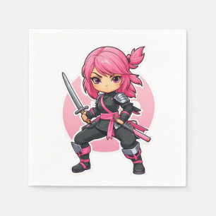 Serviette En Papier Fille Ninja rose