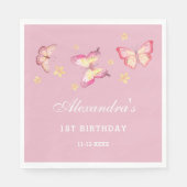Serviette En Papier Fille papillon rose 1er anniversaire (Devant)