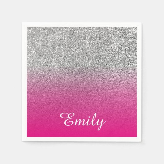 Serviette En Papier Fille Parties scintillant argent rose chaud Person (Devant)