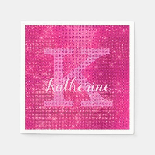 Serviette En Papier Fille Parties scintillant rose chaud Glam Étincell (Devant)