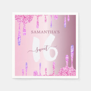 Serviette En Papier Fille Parties scintillant rose gouttes doux 16