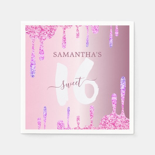 Serviette En Papier Fille Parties scintillant rose gouttes doux 16 (Devant)