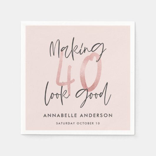 Serviette En Papier Fille parties scintillant rose moderne design 40e  (Devant)