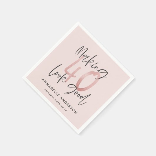 Serviette En Papier Fille parties scintillant rose moderne design 40e  (Coin)