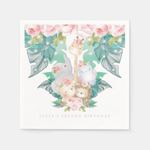 Serviette En Papier Fille personnalisée Anniversaire Animaux de la jun