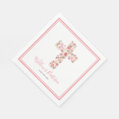 Serviette En Papier Fille Pink Floral Cross Babtism Communion (Coin)
