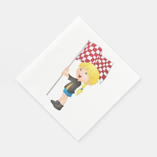 Serviette En Papier Fille Portant Un Drapeau À damiers Serviettes (Coin)