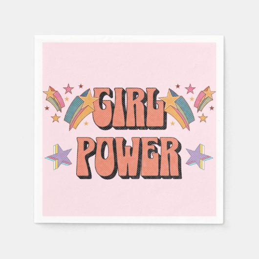 Serviette En Papier Fille Power conception de texte avec étoiles (Devant)
