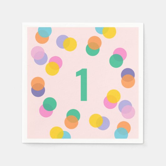 Serviette En Papier Fille premier anniversaire Confetti coloré (Devant)