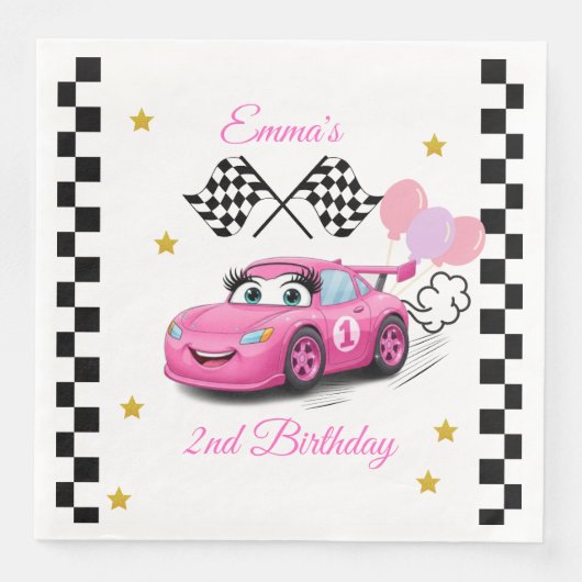 Serviette En Papier Fille Racing Anniversaire | Rapide un et deux fois (Devant)