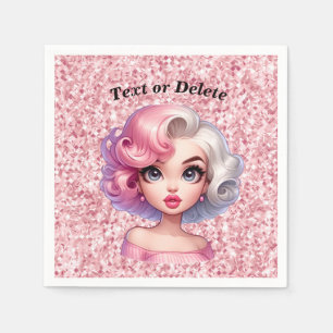 Serviette En Papier Fille rétro glamour animée mignonne dessin animé b