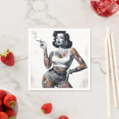 Serviette En Papier Fille Rétro Tatouée (En situation)