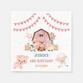 Serviette En Papier Fille rose Animaux de ferme Anniversaire (Devant)