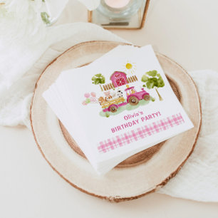 Serviette En Papier Fille rose baryard amusant animaux de ferme annive