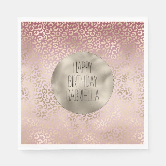 Serviette En Papier Fille Rose Blush Gold Ombre Empreinte de léopard (Devant)