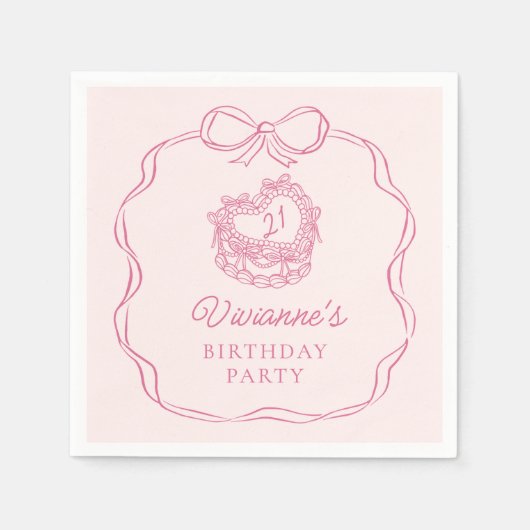 Serviette En Papier Fille rose Bow à main moderne Anniversaire (Devant)