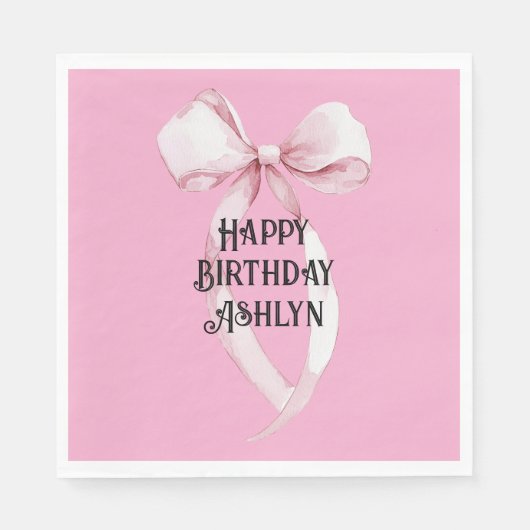 Serviette En Papier Fille rose Bow Anniversaire (Devant)
